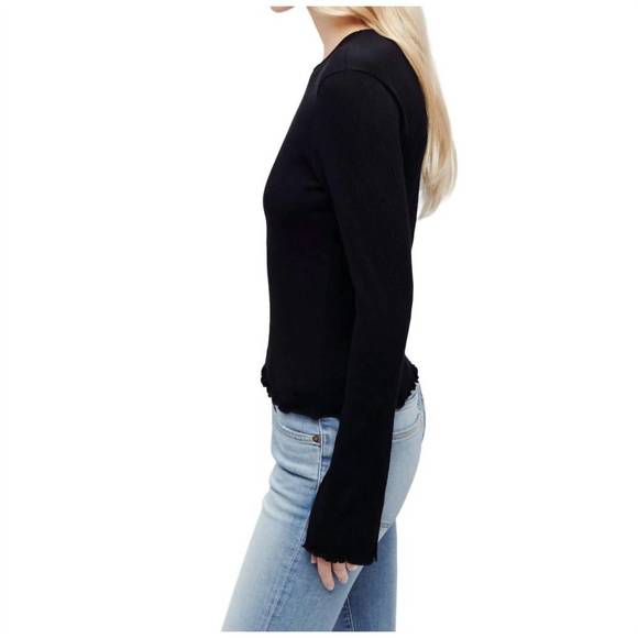 NEW RE/DONE crinkle bell long sleeve tee top in black - Picture 2 of 3